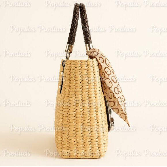 Vintage Y2K GUESS Straw/Leopard Tote  w/ Lock & Logo Scarf – Like New! - Picture 3 of 6